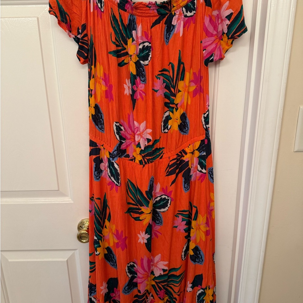 Old Navy Orange Black Flutter Sleeve Maxi Dress